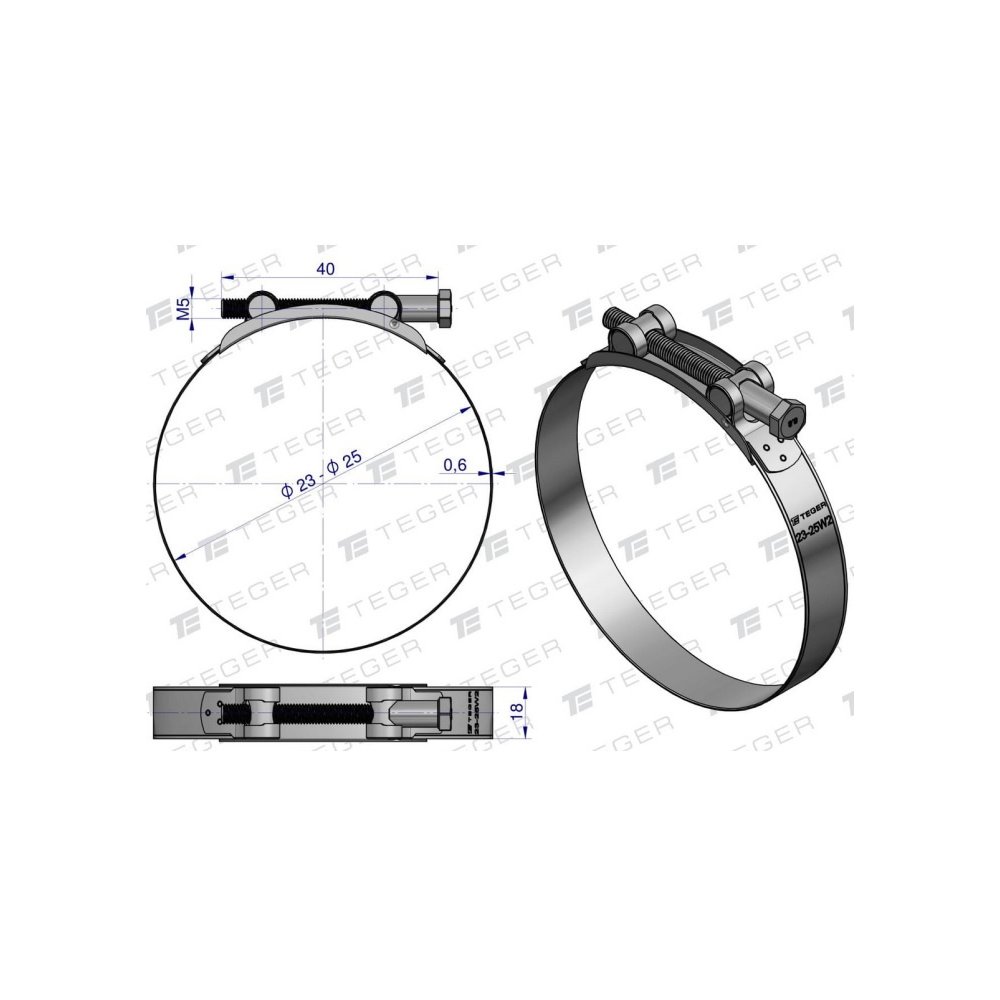 Opaska zaciskowa GBS 23-25 (obejma W2 - stal nierdzewna) szerkość 18mm TEGER ( sprzedawane po 10 )