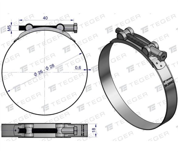 Opaska zaciskowa GBS 26-28 (obejma W2 - stal nierdzewna) szerkość 18mm TEGER ( sprzedawane po 10 )