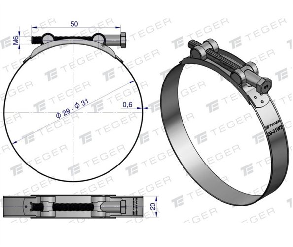 Opaska zaciskowa GBS 29-31 (obejma W2 - stal nierdzewna) szerkość 20mm TEGER ( sprzedawane po 10 )