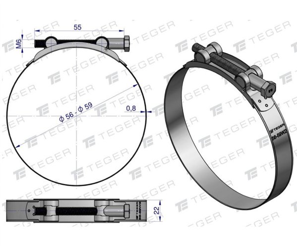 Opaska zaciskowa GBS 56-59 (obejma W2 - stal nierdzewna) szerkość 22mm TEGER ( sprzedawane po 10 )
