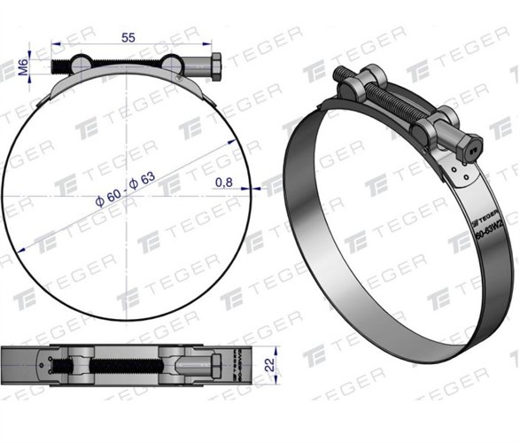 Opaska zaciskowa GBS 60-63 (obejma W2 - stal nierdzewna) szerkość 22mm TEGER ( sprzedawane po 10 )