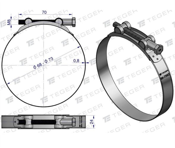 Opaska zaciskowa GBS 68-73 (obejma W2 - stal nierdzewna) szerkość 24mm TEGER ( sprzedawane po 5 )