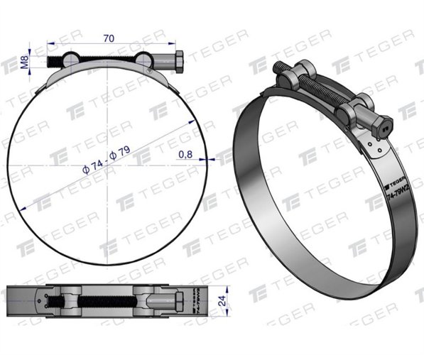 Opaska zaciskowa GBS 74-79 (obejma W2 - stal nierdzewna) szerkość 24mm TEGER ( sprzedawane po 5 )