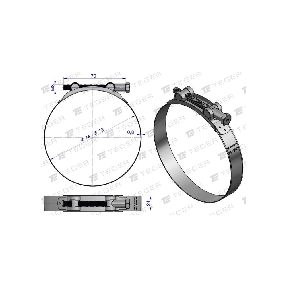 Opaska zaciskowa GBS 74-79 (obejma W2 - stal nierdzewna) szerkość 24mm TEGER ( sprzedawane po 5 )