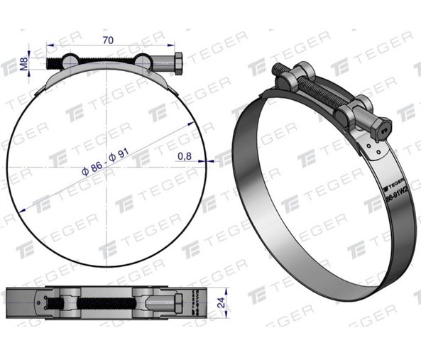 Opaska zaciskowa GBS 86-91 (obejma W2 - stal nierdzewna) szerkość 24mm TEGER ( sprzedawane po 5 )
