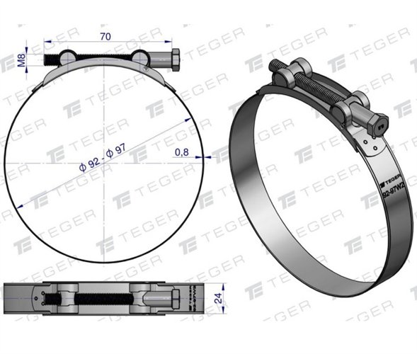Opaska zaciskowa GBS 92-97 (obejma W2 - stal nierdzewna) szerkość 24mm TEGER ( sprzedawane po 5 )