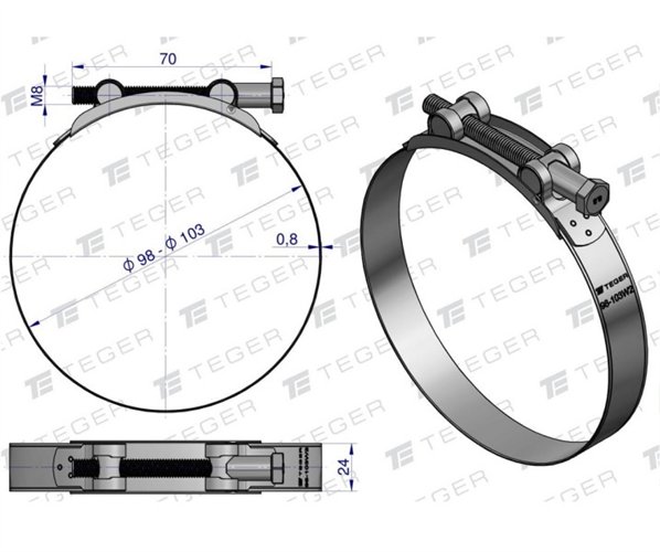 Opaska zaciskowa GBS 98-103 (obejma W2 - stal nierdzewna) szerkość 24mm TEGER ( sprzedawane po 5 )