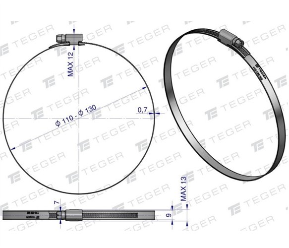 Opaska zaciskowa 110-130 ślimakowa (obejma W2 - stal nierdzewna) szerkość 9mm TEGER ( sprzedawane po 10 )
