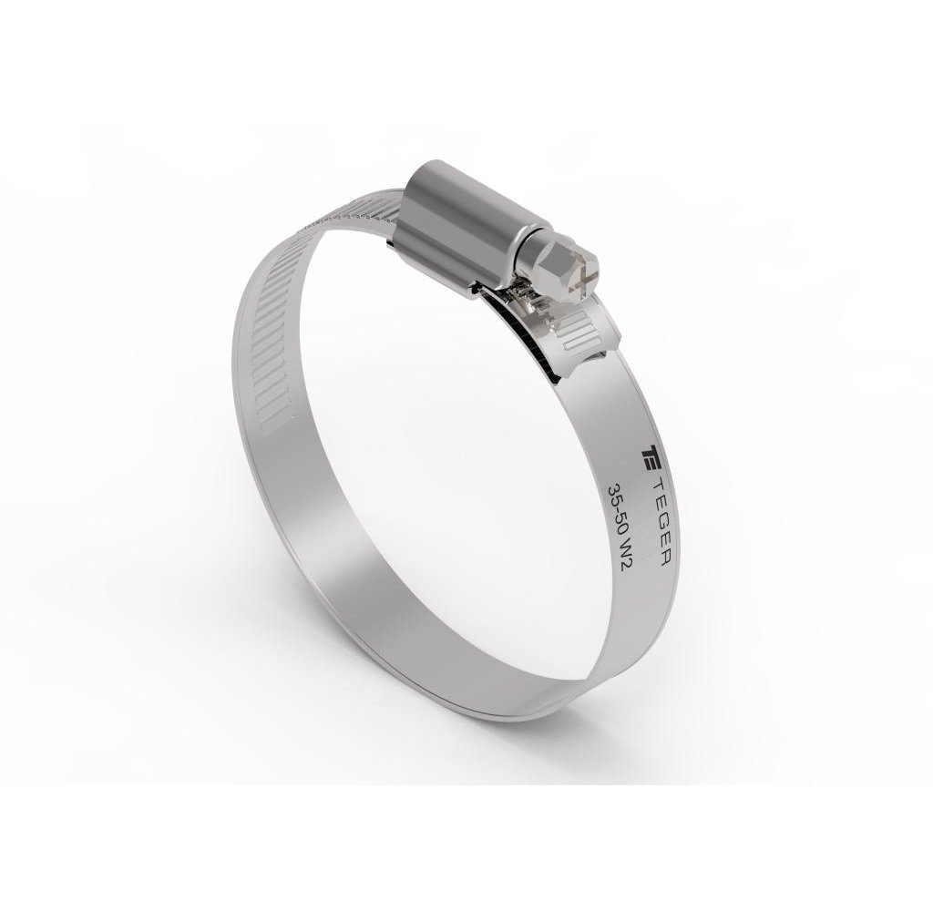 Opaska zaciskowa wzmocniona 35-50 (32-50) ślimakowa (obejma W2 - stal nierdzewna) szerkość 12mm (blister) TEGER ( sprzedawane po