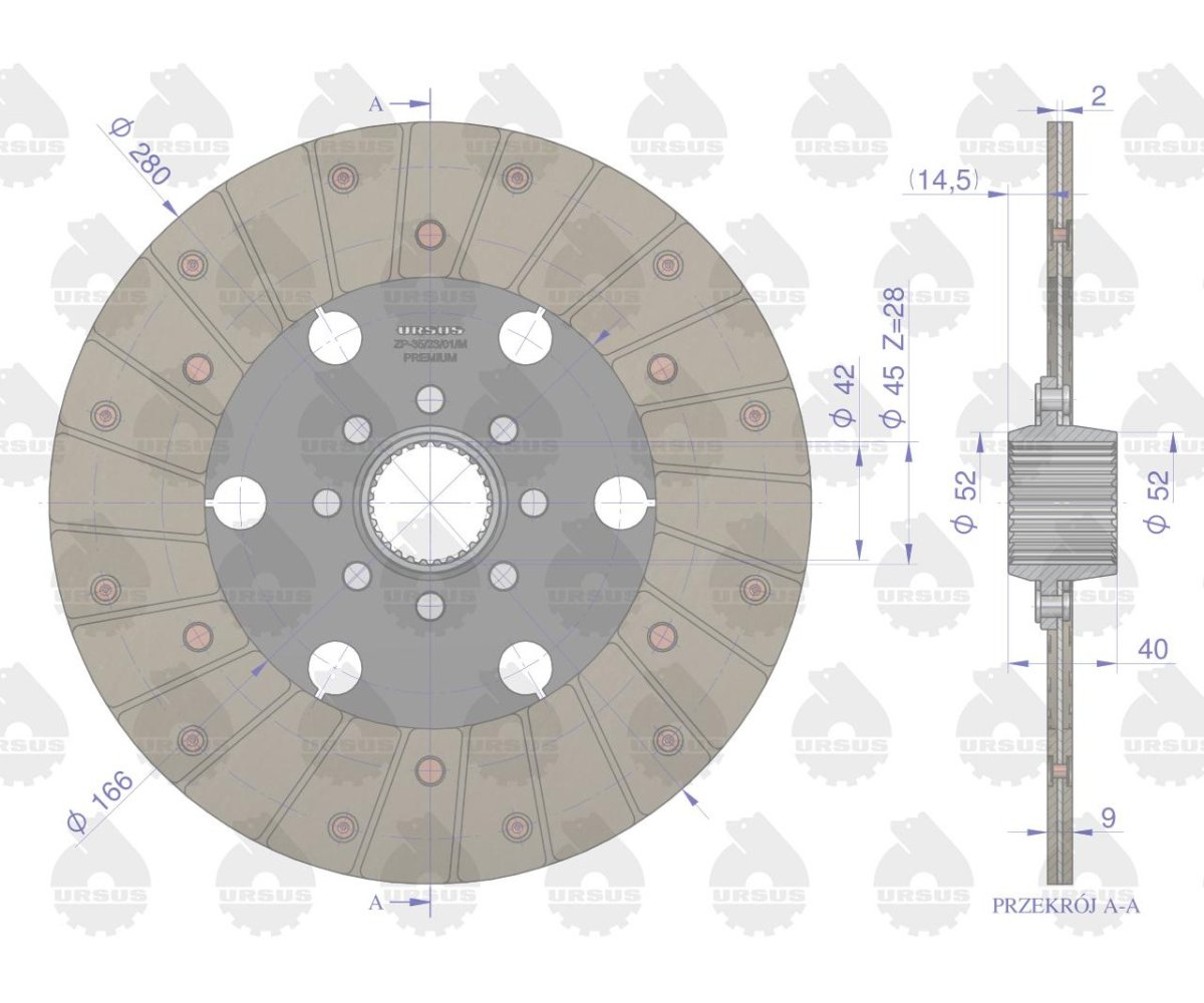 Tarcza sprzęgła napędu przekaźnika II stopnia 951106. 69011169 C-360 PREMIUM ORYGINAŁ URSUS