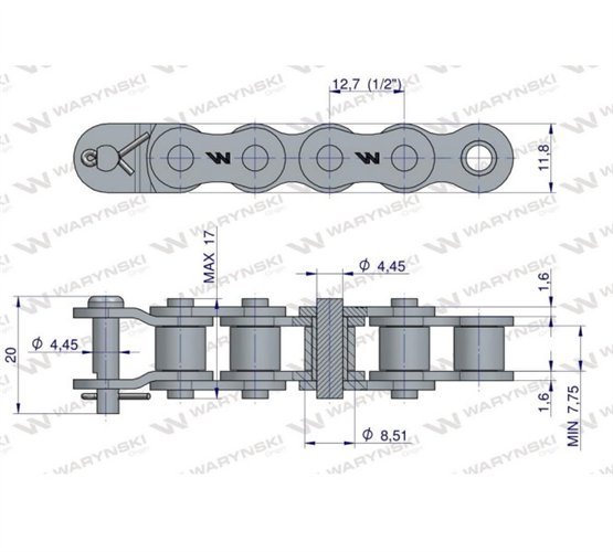 Łańcuch rolkowy 08B-1-30Ps + półogniwo stołu przebierczego zastosowanie Anna Waryński