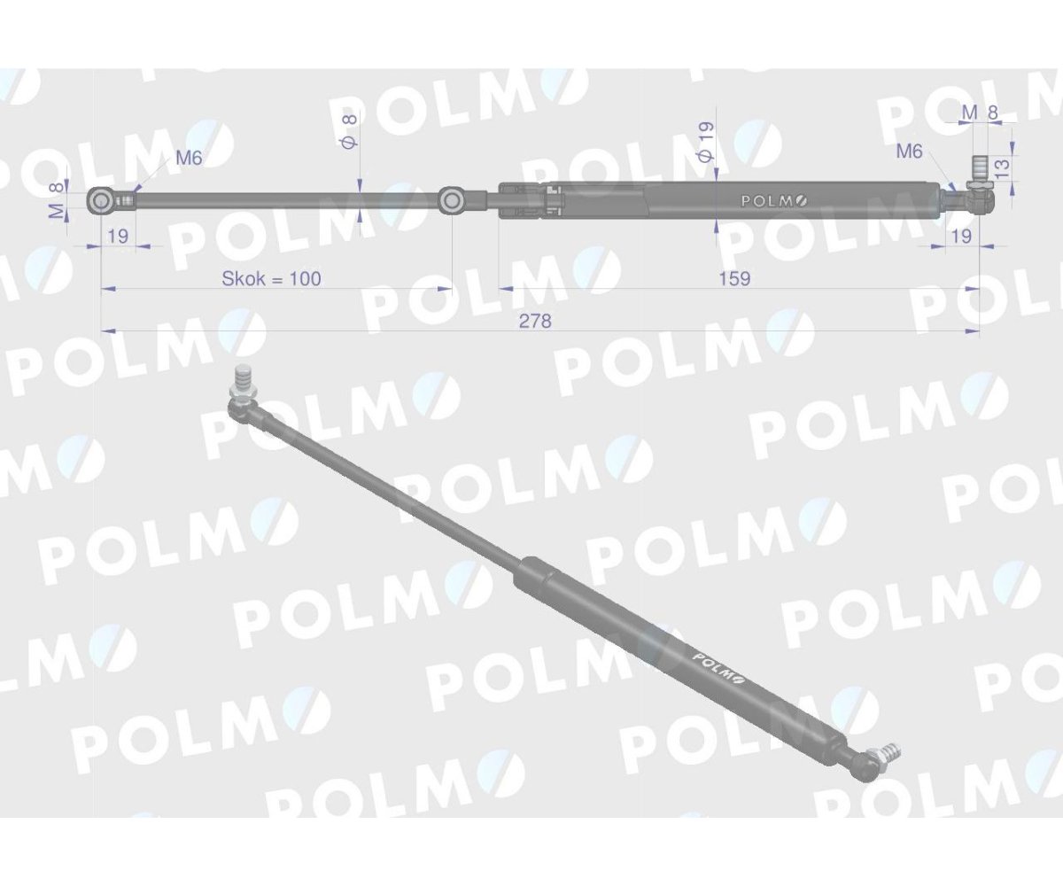 Siłownik szyberdachu L max. 278mm 0308250111P MTZ POLMO
