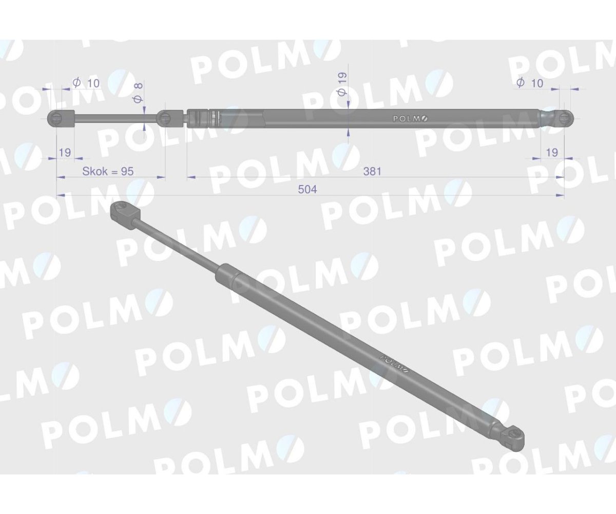 Siłownik drzwi L max. 504mm 04373760P DEUTZ POLMO