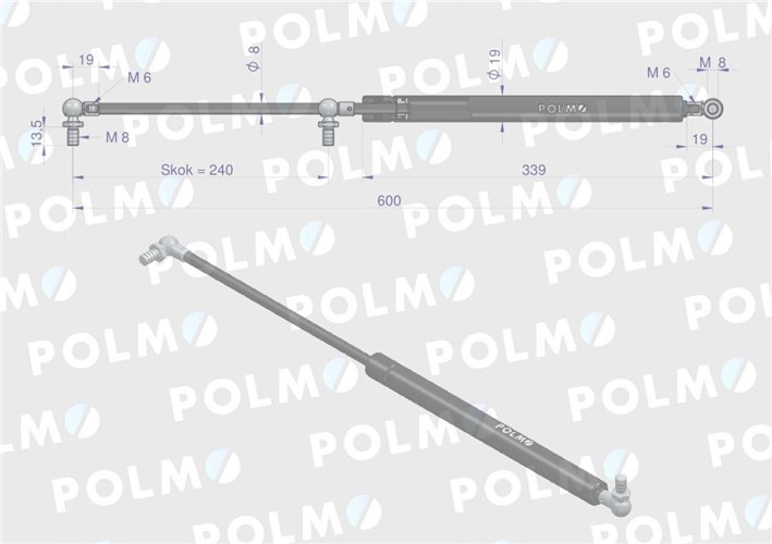 Siłownik drzwi L max. 600mm 04373763P DEUTZ POLMO