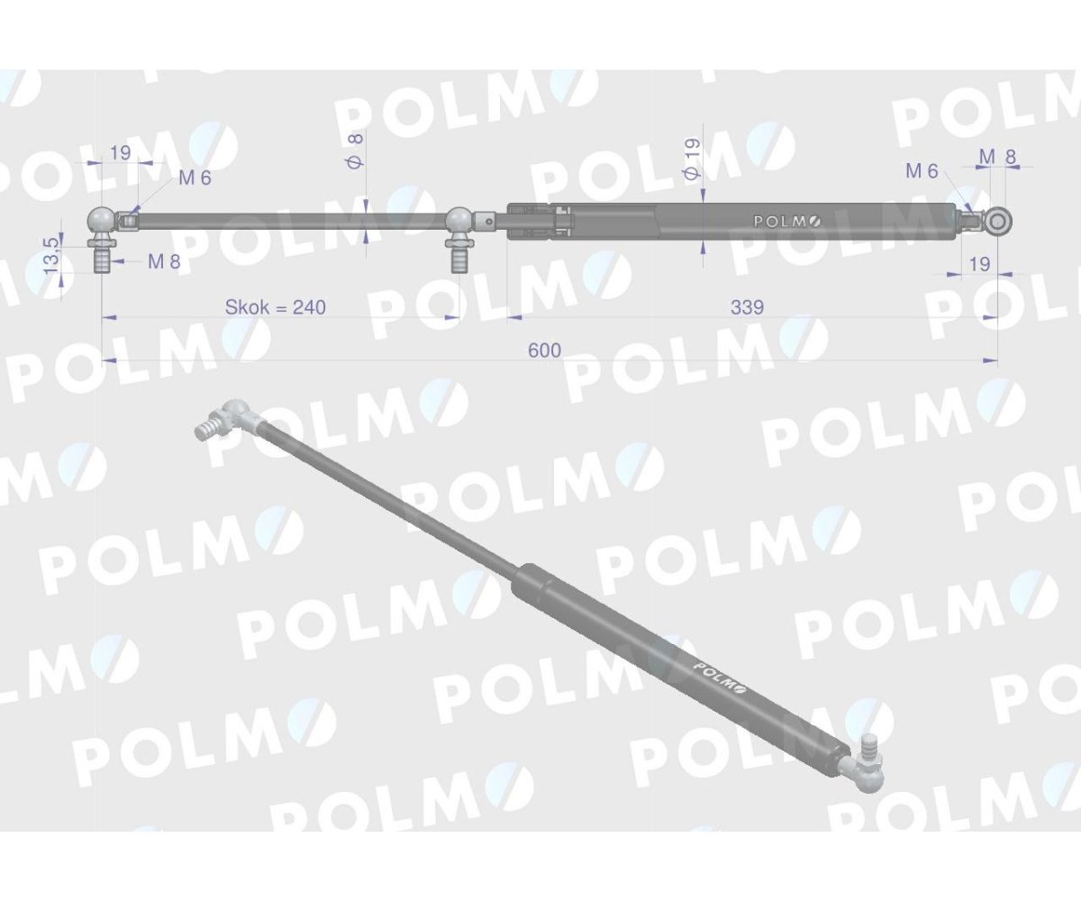 Siłownik drzwi L max. 600mm 04373763P DEUTZ POLMO