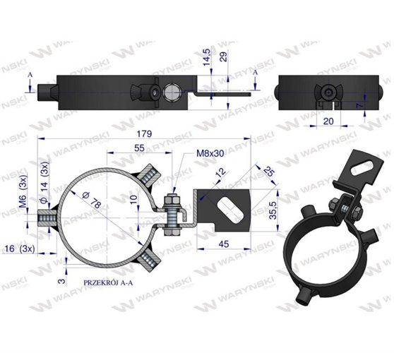 Obejma do montażu osłony do rury AL155688 WARYŃSKI
