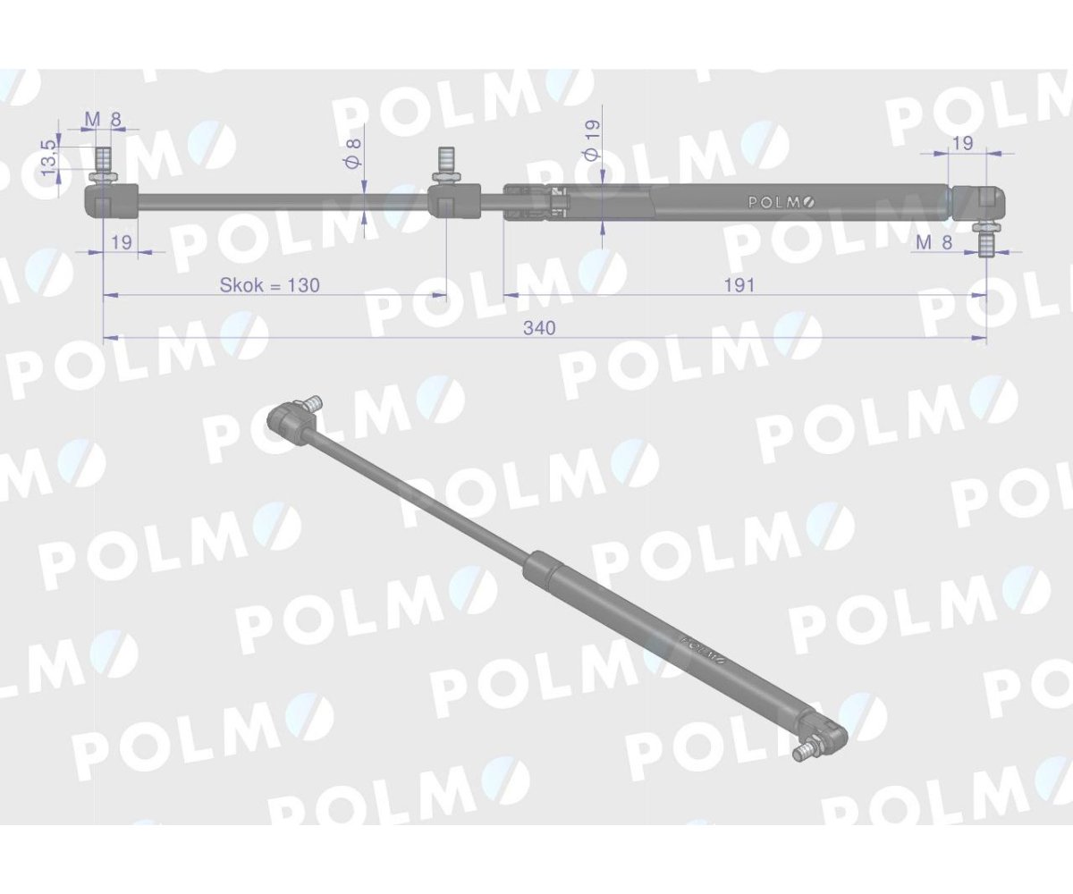 Siłownik szyby przedniej L max. 340mm 65499072 DIETEG POLMO
