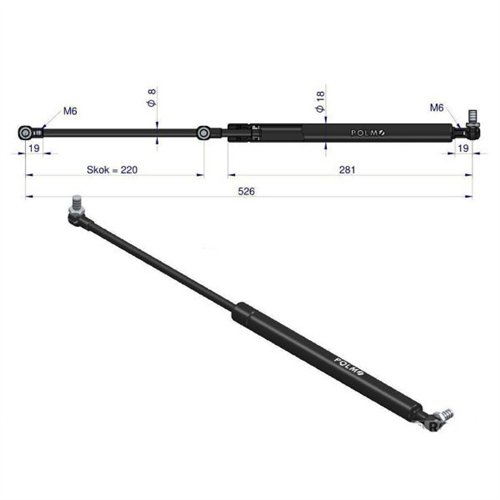 Siłownik szyby tylnej L max. 526mm 10368917P ZETOR POLMO