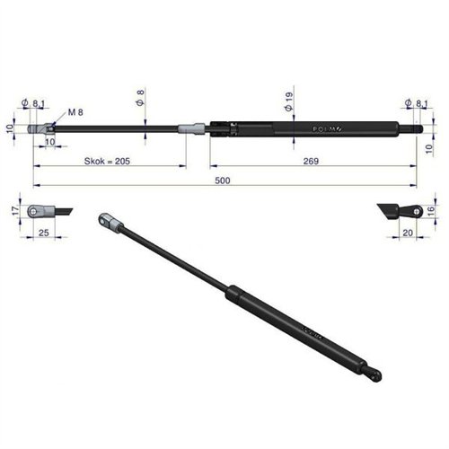 Siłownik szyby tylnej L max. 500mm 65421008 STEYR POLMO