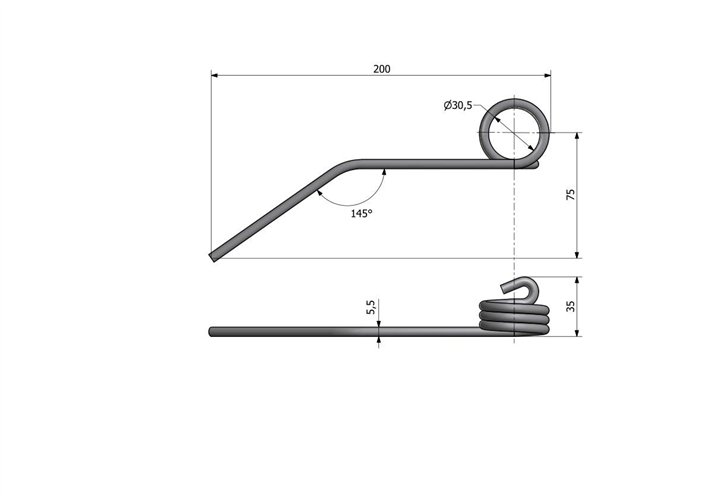 Palec sprężysty motowideł L-200 mm fi- 5,5mm Claas