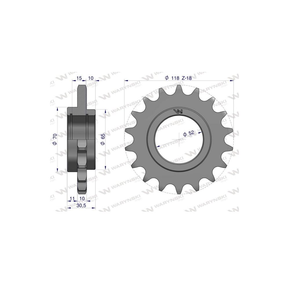 Koło łańcuchowe stalowe hartowane Z-18 3/4 fi-52 zastosowanie Bizon WARYŃSKI