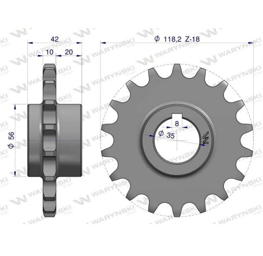 Koło łańcuchowe stalowe hartowane Z-18 3/4 fi-35 zastosowanie Bizon WARYŃSKI