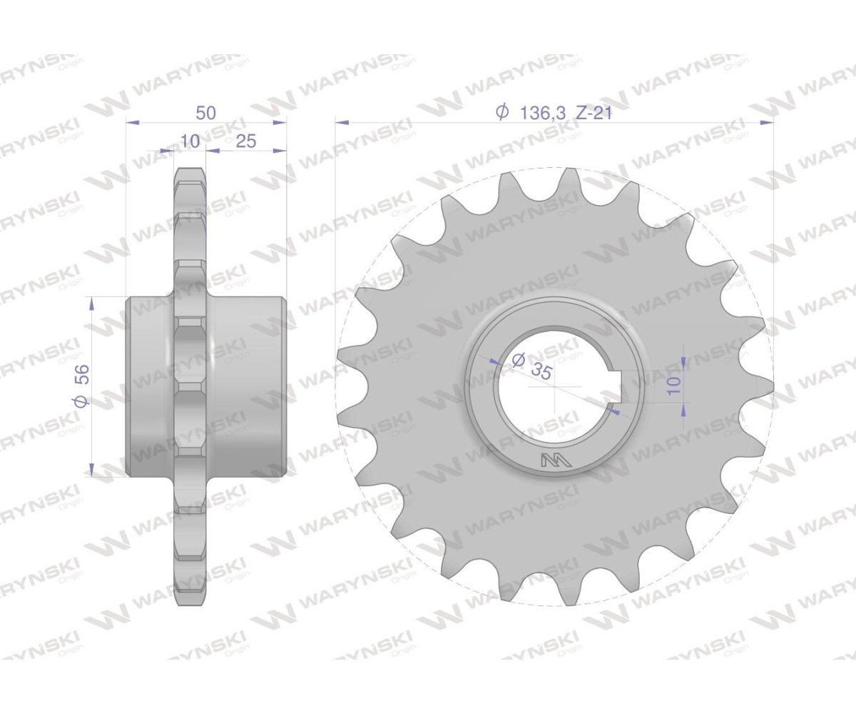 Koło łańcuchowe stalowe hartowane Z-21 3/4 fi-35 5057020110 zastosowanie Bizon WARYŃSKI