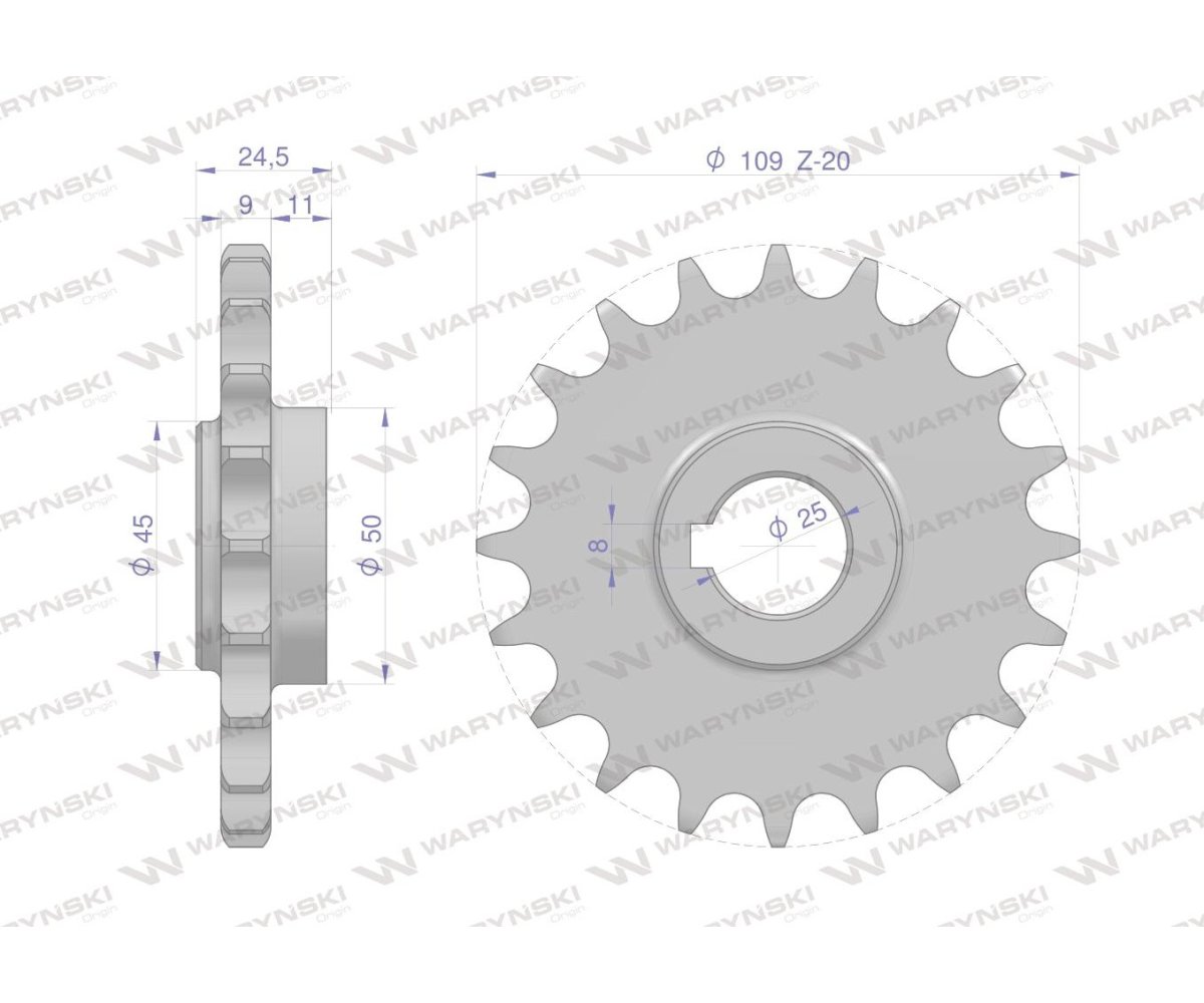 Koło łańcuchowe stalowe hartowane Z-20 5/8 fi-25 5040200152 zastosowanie Bizon WARYŃSKI