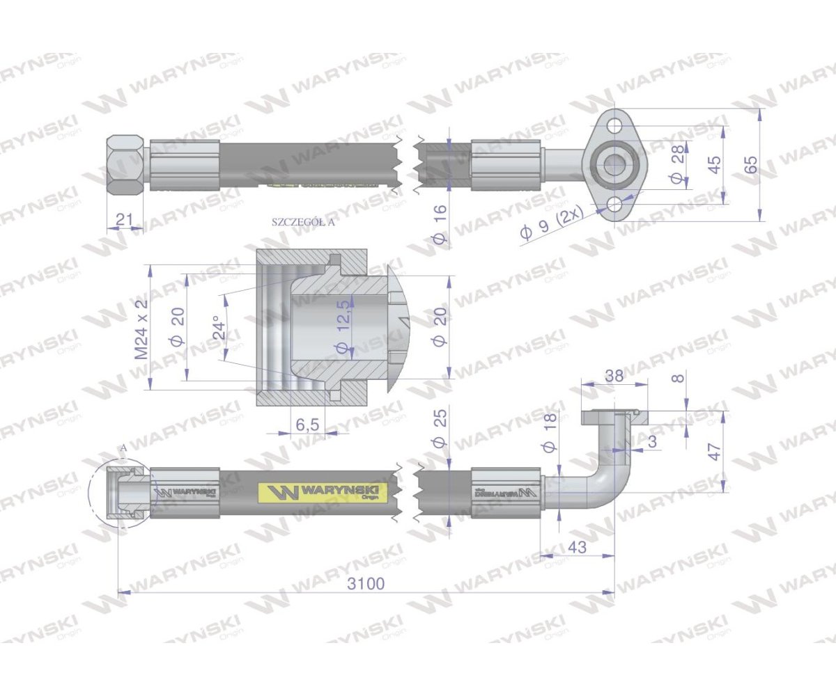 Przewód hydrauliczny 250 bar DN16-2SN kątowa 90 kryza (5050900130 5050900050) długi do Bizon 25.0MPa Waryński