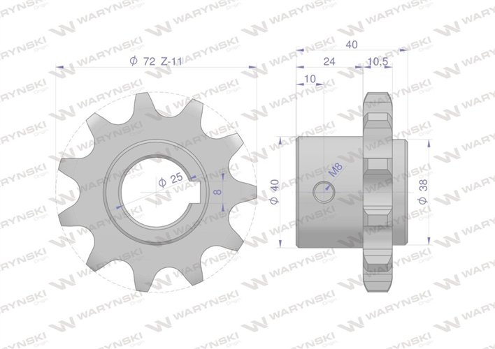 Koło łańcuchowe stalowe hartowane Z-11 3/4 fi-25 zastosowanie Bizon WARYŃSKI