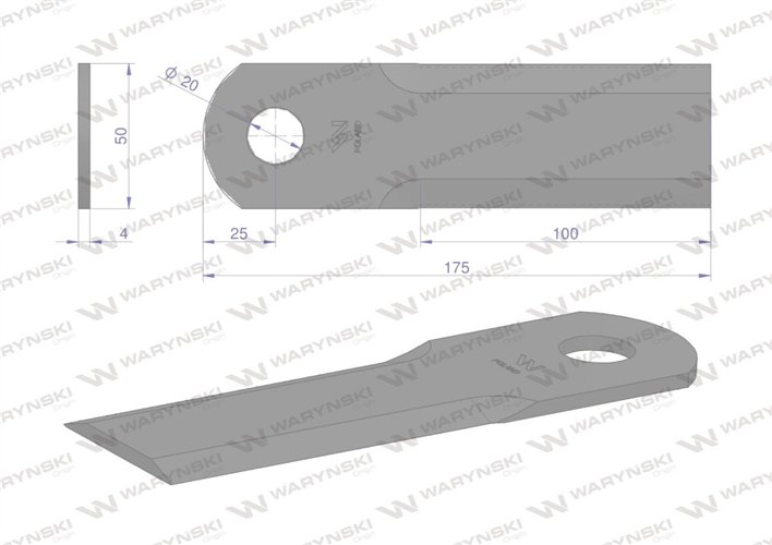 Nóż obrotowy rozdrabniacz słomy sieczkarnia BIZON SUPER Płock Wągrowiec zastosowanie R5 5110700010 fi-20 WARYŃSKI ( sprzedawane