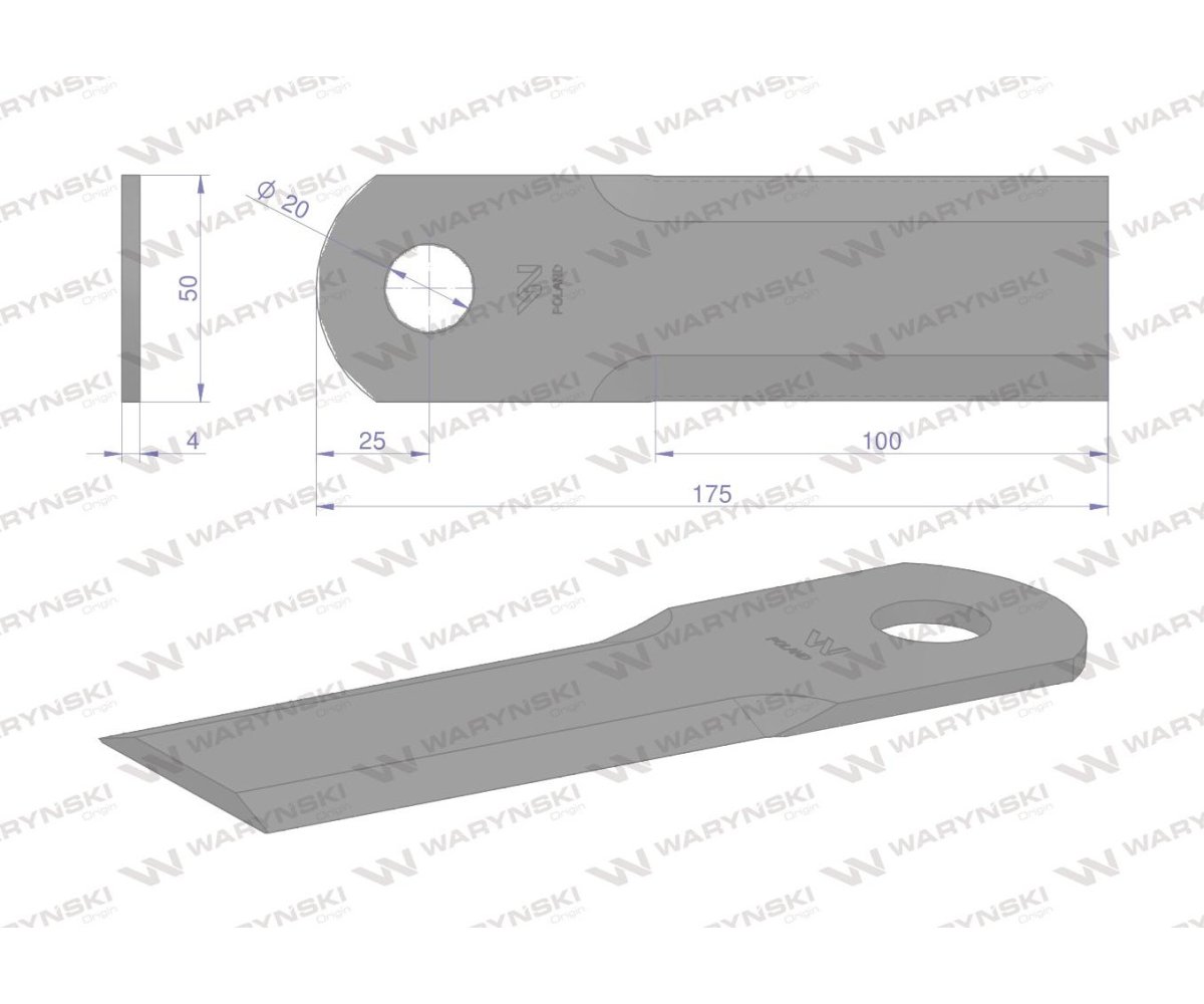 Nóż obrotowy rozdrabniacz słomy sieczkarnia BIZON SUPER Płock Wągrowiec zastosowanie R5 5110700010 fi-20 WARYŃSKI ( sprzedawane