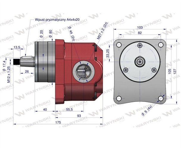 Pompa hydrauliczna zębata do Bizon Z-056. Z-058 nowy typ PZS-KP2-25 (obroty lewe) 16Mpa w korpusie żeliwnym Waryński
