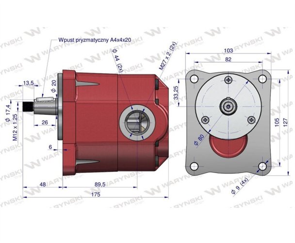Pompa hydrauliczna zębata do Bizon Z-050 stary typ PZS-KP-25 (obroty lewe) 16Mpa w korpusie żeliwnym Waryński