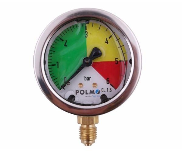 Manometr glicerynowy M63 0-6 bar gwint M12x1.5 dolne przyłącze. obudowa kwasoodporna. Opryskiwacz POLMO