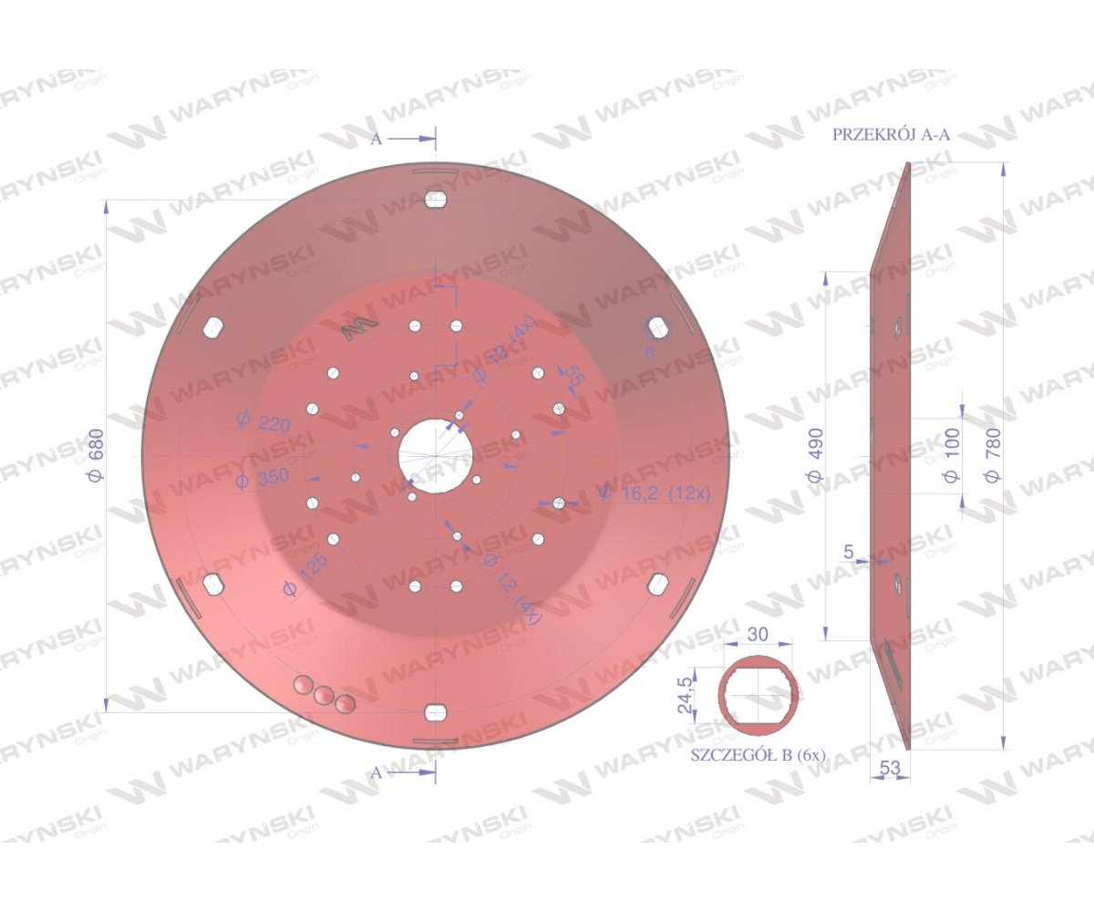Talerz roboczy Kosiarka rotacyjna 1,65 m gr. 5mm Waryński
