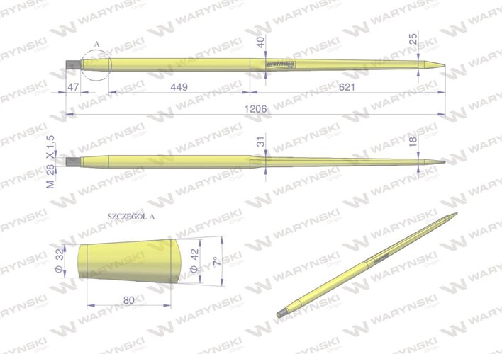 Ząb ładowacza CIĘŻKI uniwersalny prosty L- 1200 mm zastosowanie 5193-51563 Tur WARYŃSKI