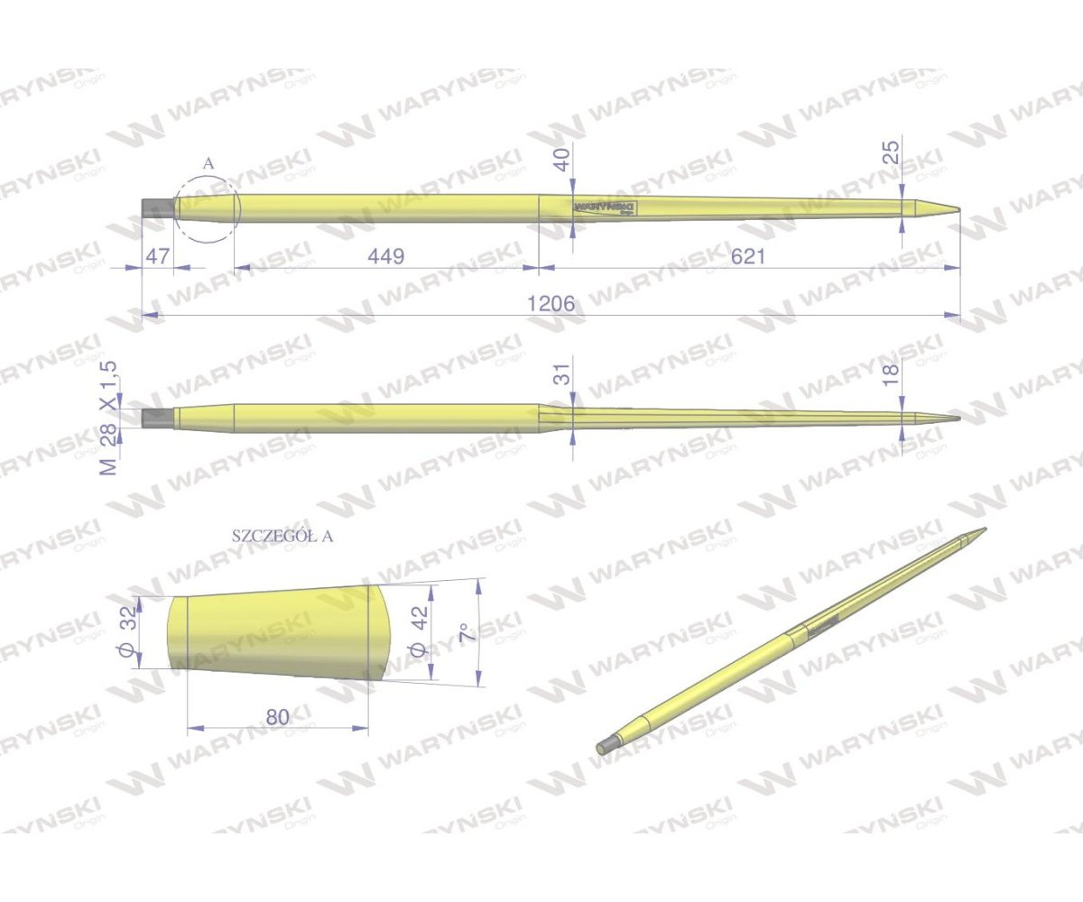 Ząb ładowacza CIĘŻKI uniwersalny prosty L- 1200 mm zastosowanie 5193-51563 Tur WARYŃSKI