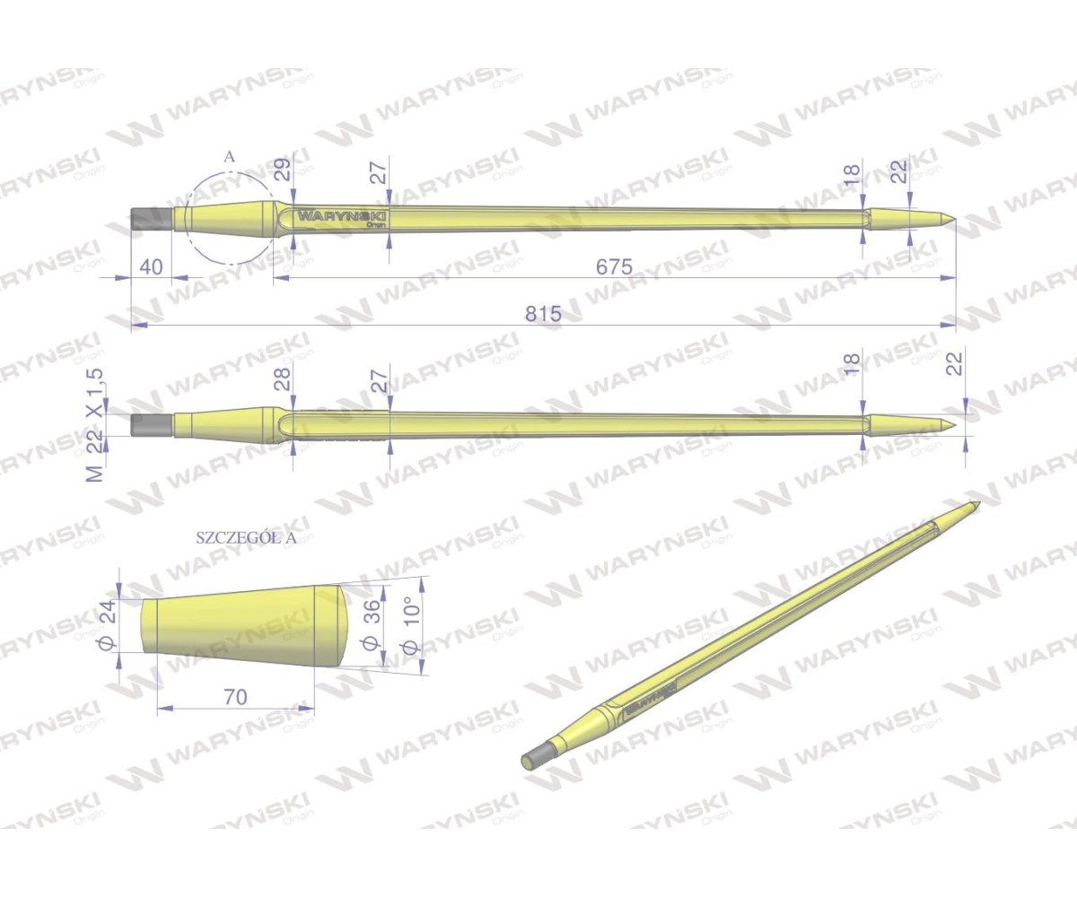 Ząb ładowacza uniwersalny prosty L- 810 mm zastosowanie 5193-FT1N Tur WARYŃSKI