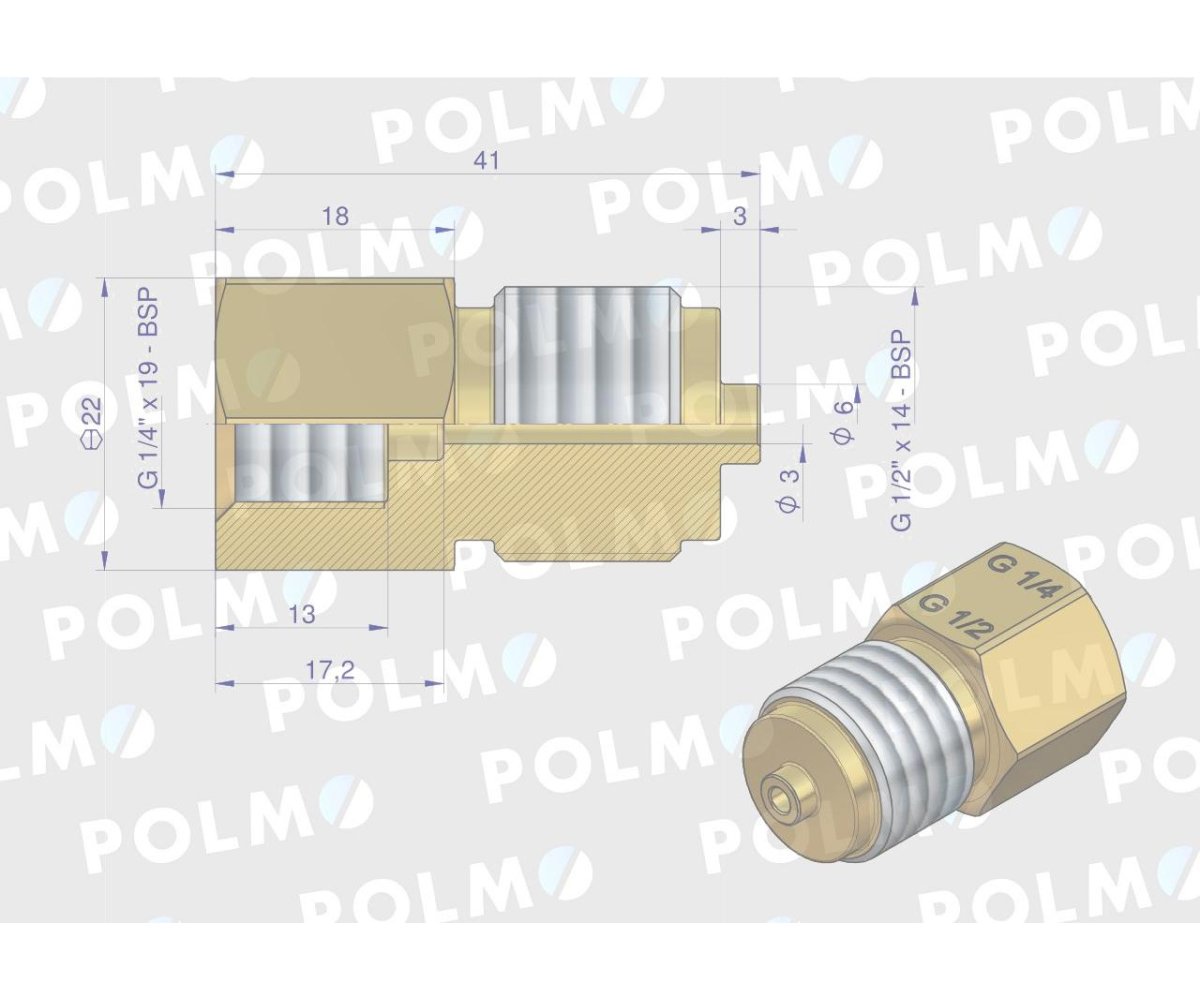 Złączka manometryczna gwint zewnętrzny G1/2" x gwint wewnętrzny G1/4" (mosiądz) POLMO
