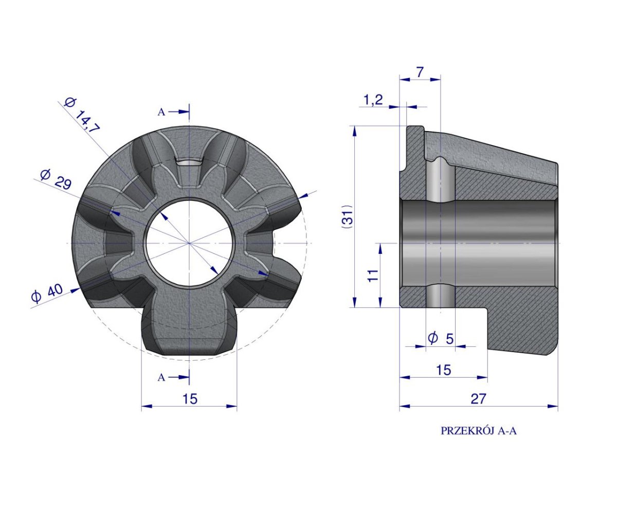 Koło zębate stożkowe chwytacza Prasa Kostka zamiennik Sipma