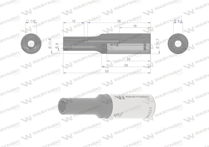 Nasadka dwunastokątna 1/4". 5 mm. długa. CrV50BV30. DIN 3124. Waryński