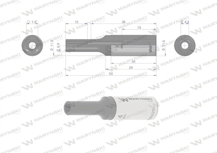 Nasadka dwunastokątna 1/4". 4 mm. długa. CrV50BV30. DIN 3124. Waryński