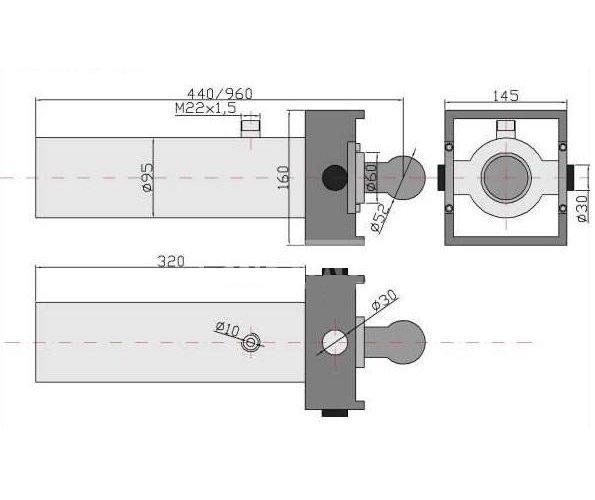 Cylinder hydrauliczny, siłownik kpl. D-35, D-47 CT-S305-16-60/2/520 (jednostronny) Przyczepa Kraj