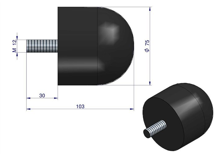 Resor. odbój gumowy śruba M12 wysokość 74mm NR-192 Przyczepa