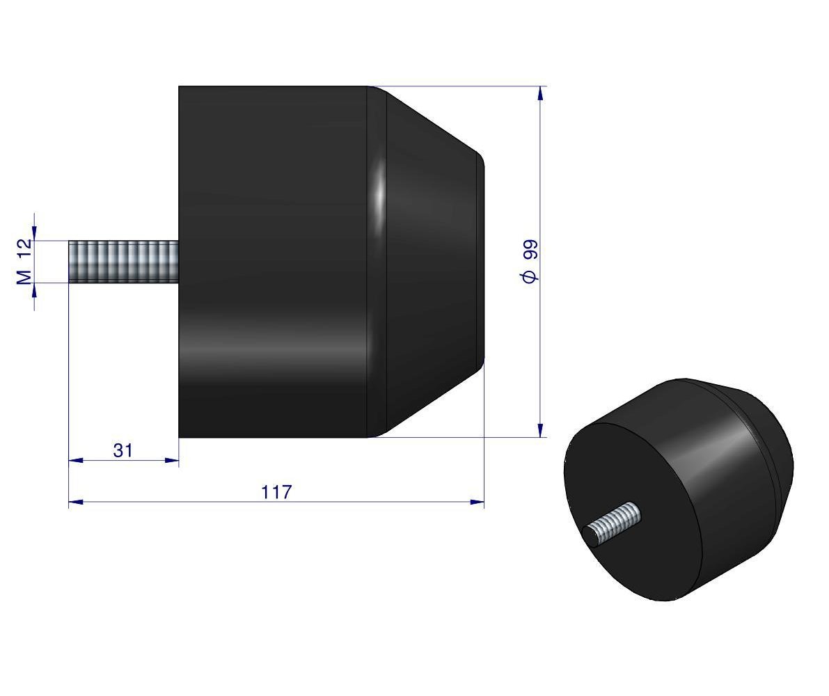 Resor. odbój gumowy śruba M12 wysokość 86mm NR-193 Przyczepa