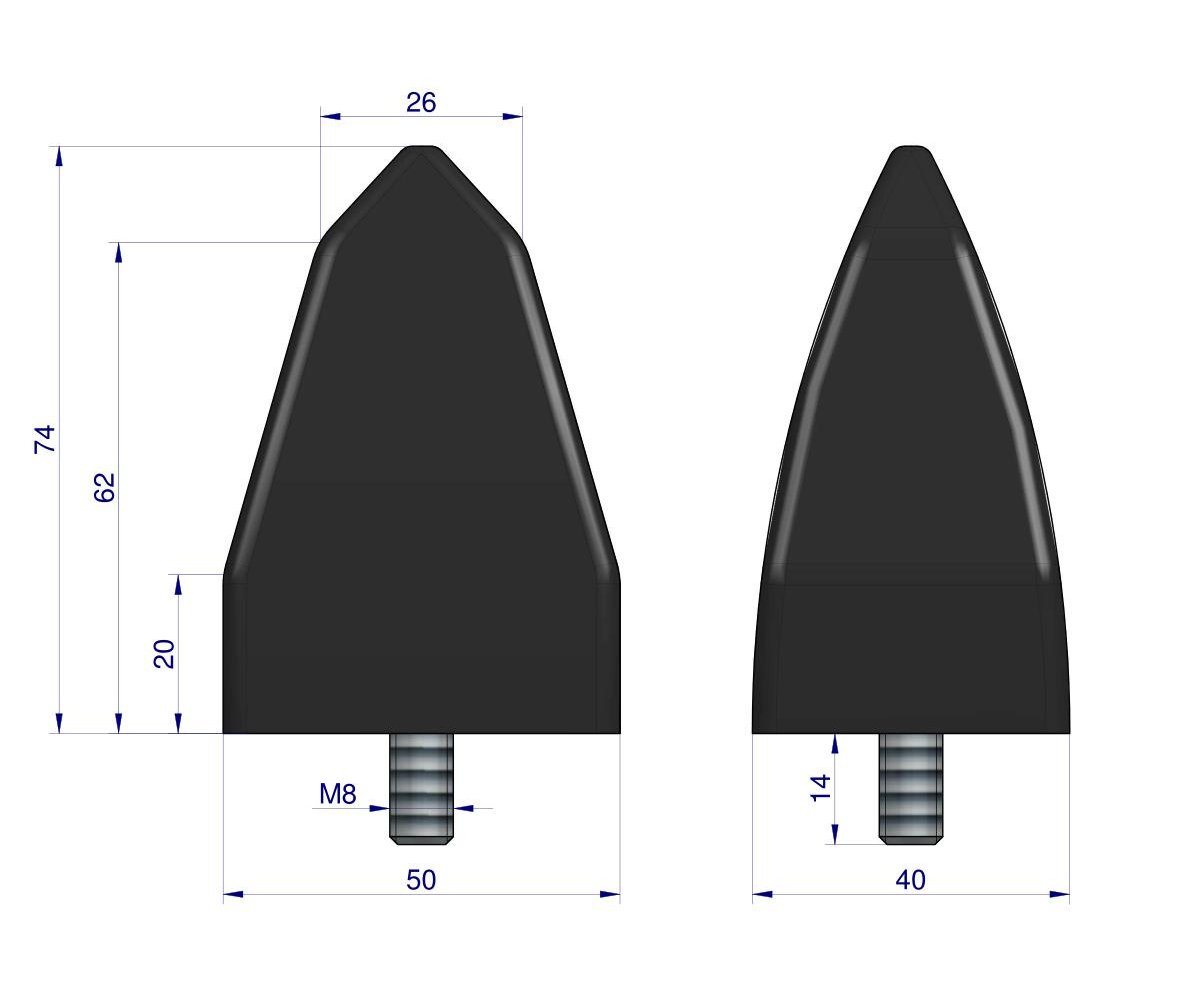 Resor. odbój gumowy trójkątny śruba M8 wysokość 73mm NR-197 Przyczepa