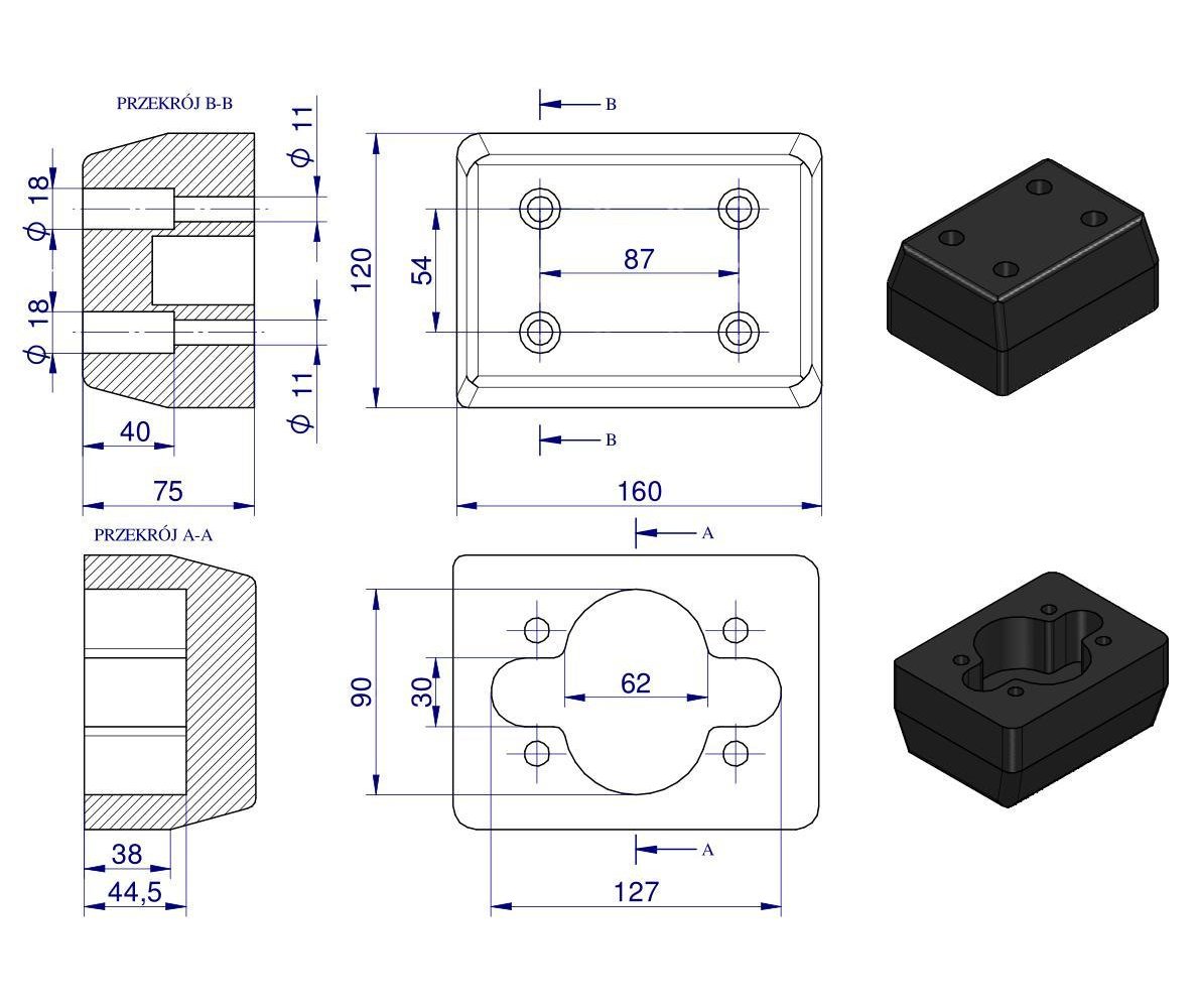 Resor. odbój gumowy 160x120x70 4 otworowy typu Schmitz Przyczepa