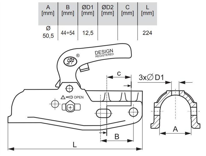 Głowica zaczepowa BC-3000C 12.5/12.5 DMC3000kg zastosowanie przyczepka SPP