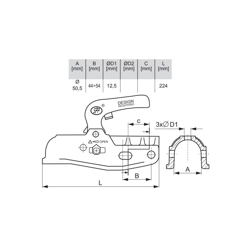 Głowica zaczepowa BC-3000C 12.5/12.5 DMC3000kg zastosowanie przyczepka SPP